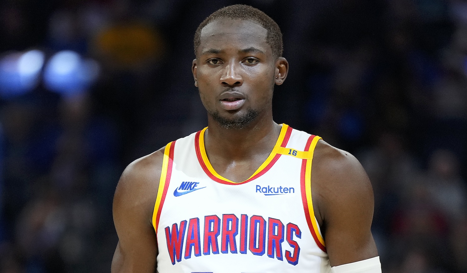 SAN FRANCISCO, CALIFORNIA - OCTOBER 29: Jonathan Kuminga #00 of the Golden State Warriors looks on against the New Orleans Pelicans during the second quarter of an NBA basketball game at Chase Center on October 29, 2024 in San Francisco, California. NOTE TO USER: User expressly acknowledges and agrees that, by downloading and or using this photograph, User is consenting to the terms and conditions of the Getty Images License Agreement. (Photo by Thearon W. Henderson/Getty Images)