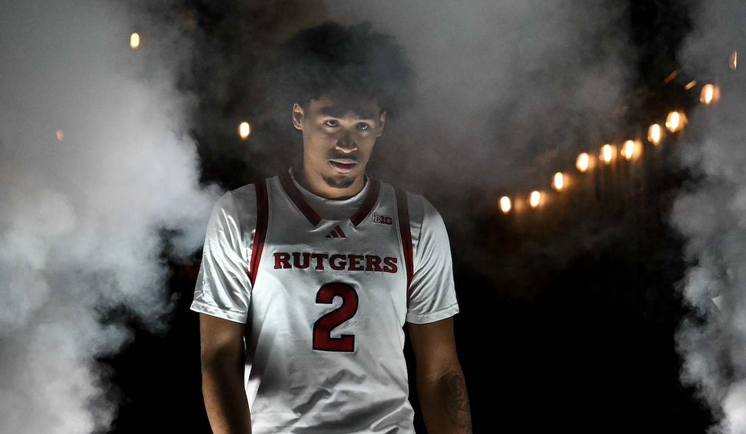 LAS VEGAS, NEVADA - NOVEMBER 30: Dylan Harper #2 of the Rutgers Scarlet Knights runs out the court before their game against the Texas A&amp;M Aggies during the Players Era Festival basketball tournament at MGM Grand Garden Arena on November 30, 2024 in Las Vegas, Nevada. The Aggies defeated the Scarlet Knights 81-77. (Photo by Candice Ward/Getty Images)