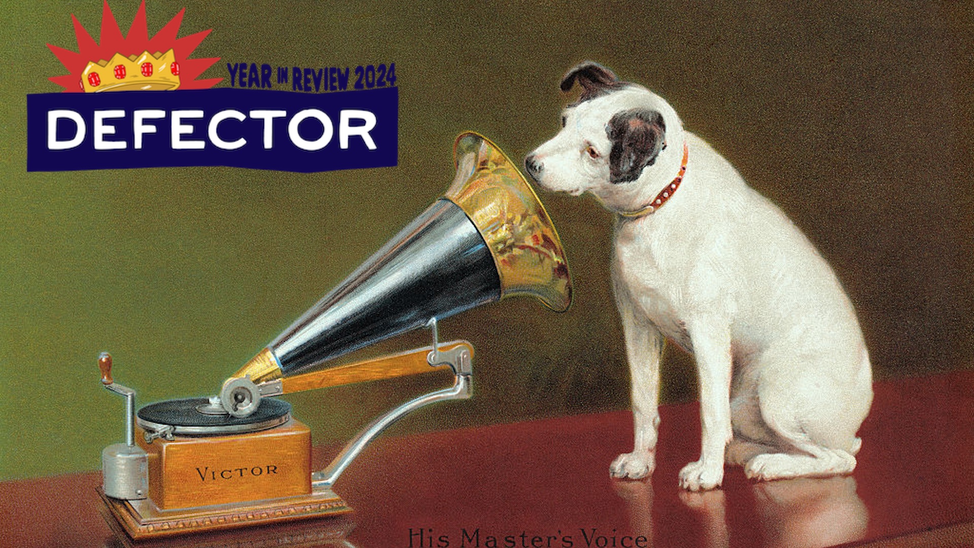 Dog listening to a gramophone