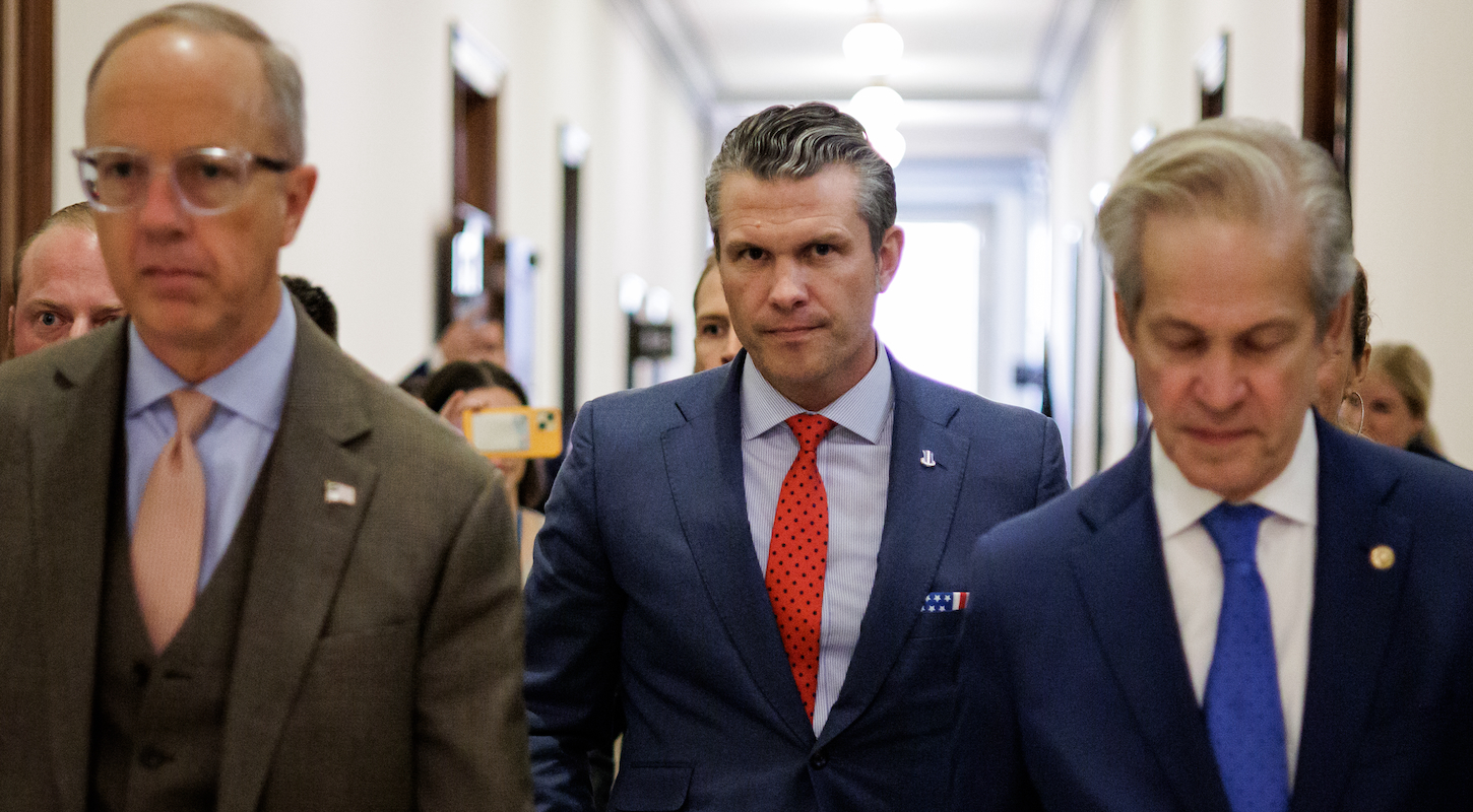 President-elect Donald Trump's nominee to be Secretary of Defense Pete Hegseth leaves a meeting with Sen. Tom Cotton (R-AR) with his wife Jennifer Rauchet as he continues to meet with lawmakers on Capitol Hill on December 5, 2024 in Washington, DC.