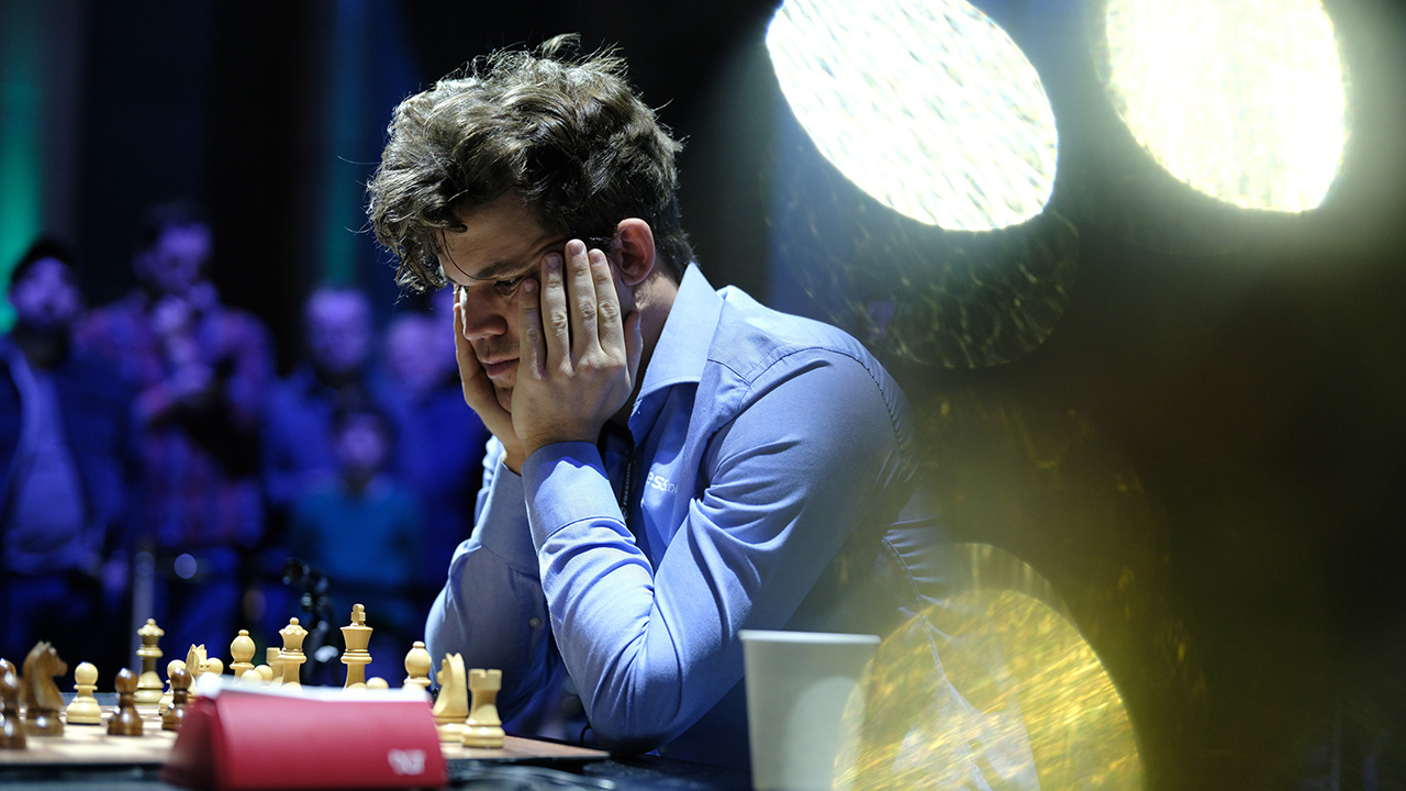 Magnus Carlsen at Day 2 of the FIDE World Rapid and Blitz Chess Championship on December 27, 2024 in New York City.