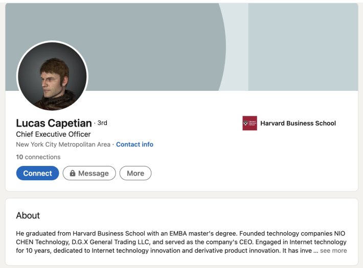 A screenshot of Lucas Capetian's old LinkedIn profile