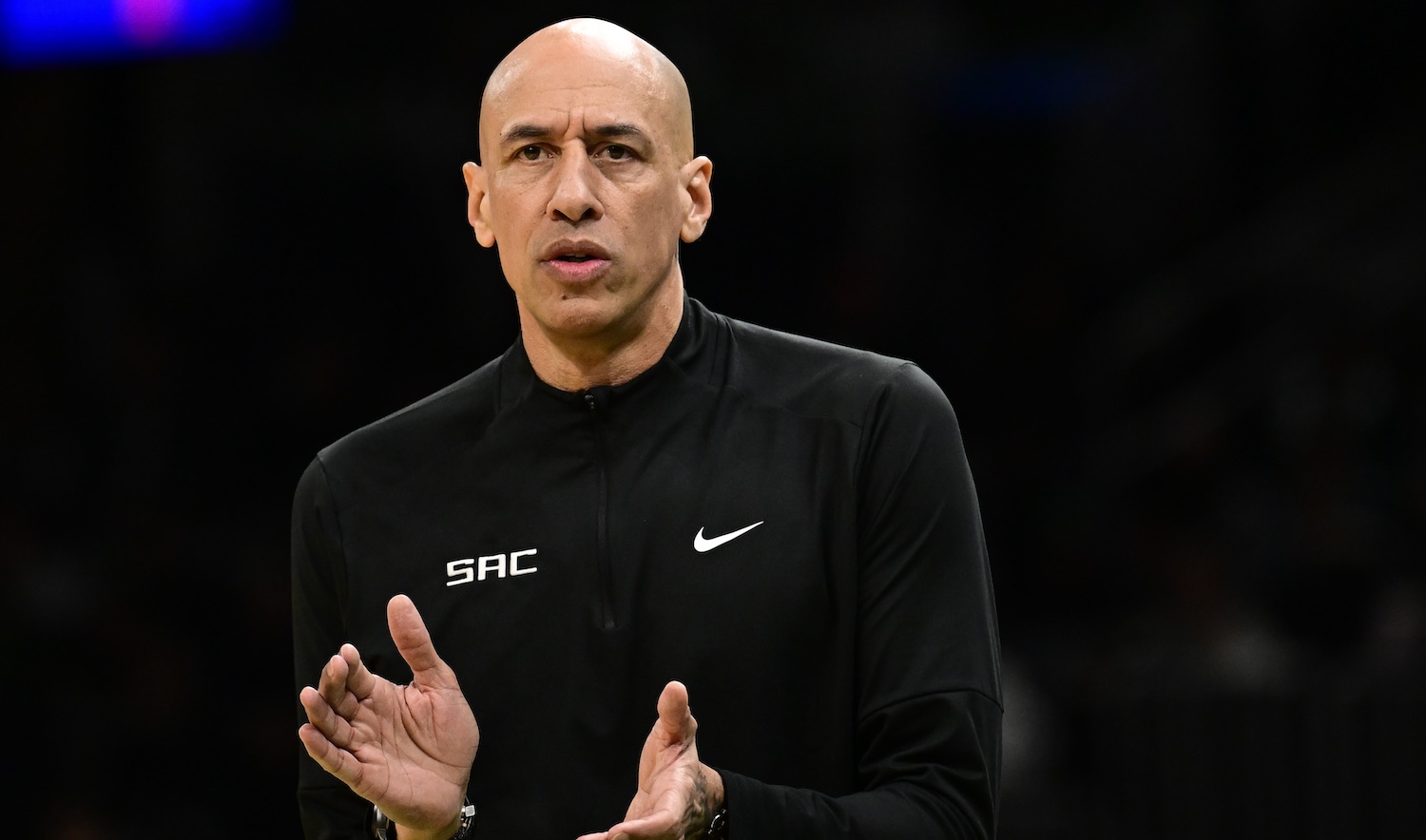 BOSTON, MASSACHUSETTS - JANUARY 10: Head coach Doug Christie of the Sacramento Kings reacts during the first half against the Boston Celtics at TD Garden on January 10, 2025 in Boston, Massachusetts. NOTE TO USER: User expressly acknowledges and agrees that, by downloading and or using this photograph, User is consenting to the terms and conditions of the Getty Images License Agreement. (Photo by Billie Weiss/Getty Images)