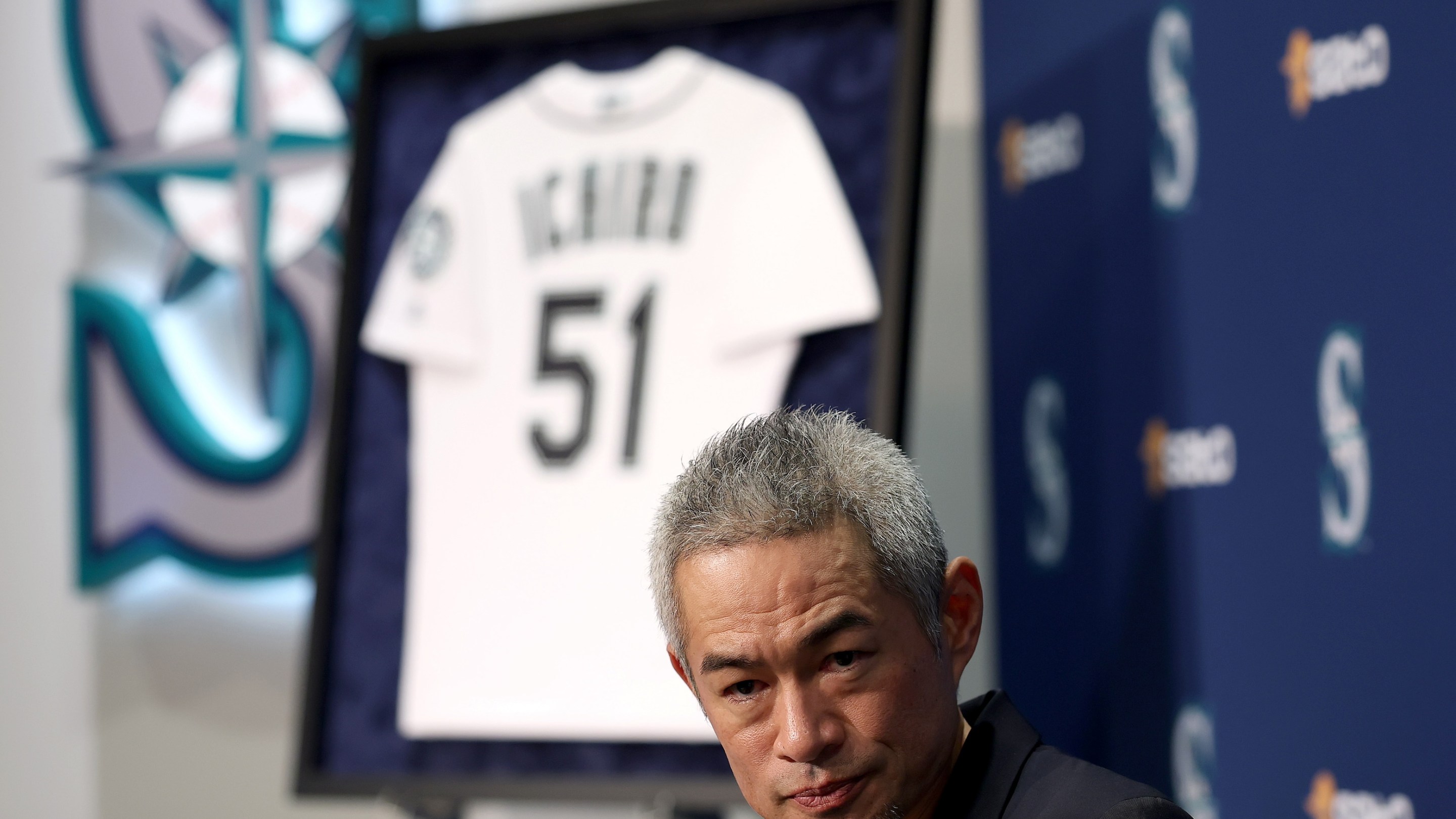 Former Seattle Mariners player Ichiro Suzuki reacts as he is elected into the National Baseball Hall of Fame, after receiving the results of the 2025 BBWAA voting.