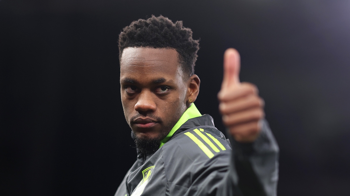 Jhon Duran of Aston Villa gives a thumbs up during the warm up prior to the UEFA Champions League 2024/25 League Phase MD8 match between Aston Villa FC and Celtic FC at Villa Park on January 29, 2025 in Birmingham, England.