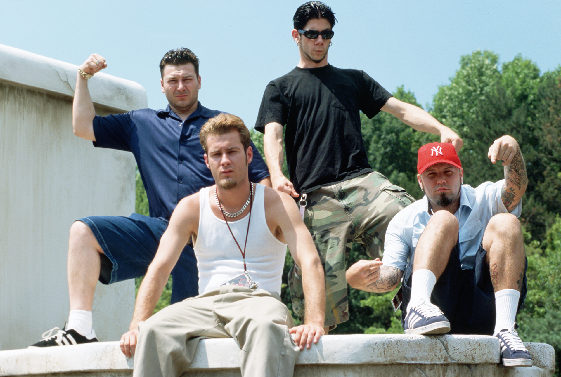 7/3/1998-Holmdel, NJ: Limp Bizkit poses for a group shot at the "Ozzfest" at the PNC Bank Arts Center.