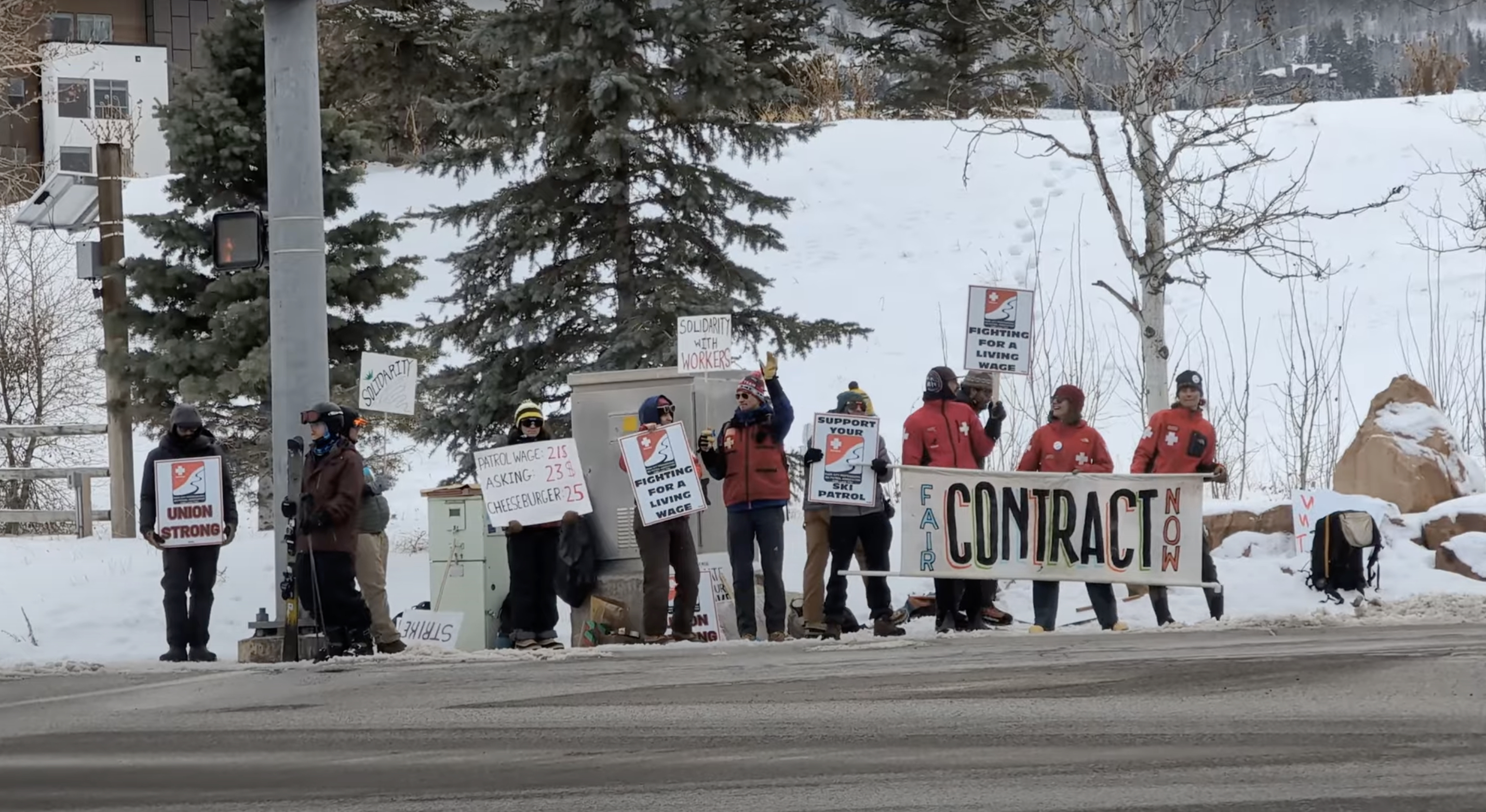 Ski patrol workers on the picket line