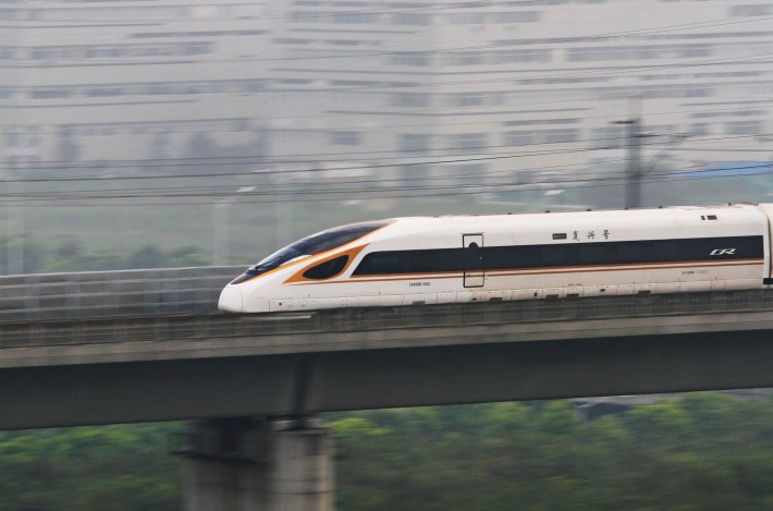 The "Fuxing" bullet train rans on the Beijing-Shanghai Railway in Changzhou in China's eastern Jiangsu province.