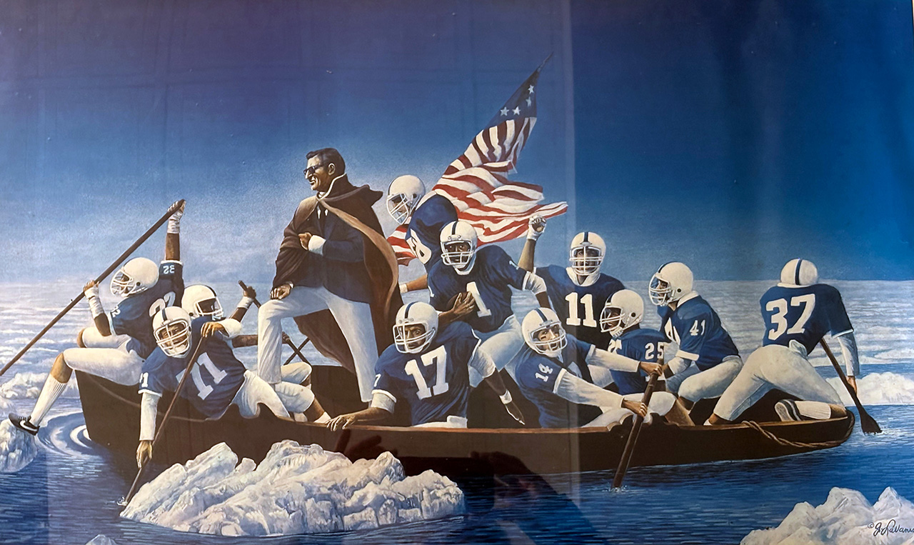 Washington Crossing the Delaware but it's Joe Paterno