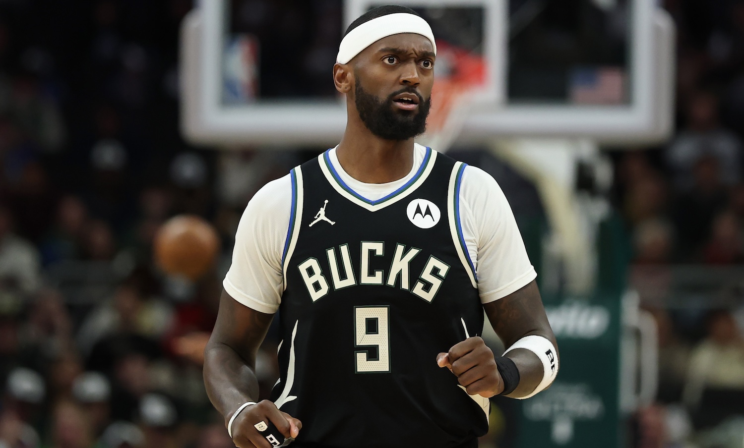 MILWAUKEE, WISCONSIN - JANUARY 15: Bobby Portis #9 of the Milwaukee Bucks walks backcourt during a game against the Orlando Magic at Fiserv Forum on January 15, 2025 in Milwaukee, Wisconsin. NOTE TO USER: User expressly acknowledges and agrees that, by downloading and or using this photograph, User is consenting to the terms and conditions of the Getty Images License Agreement. (Photo by Stacy Revere/Getty Images)