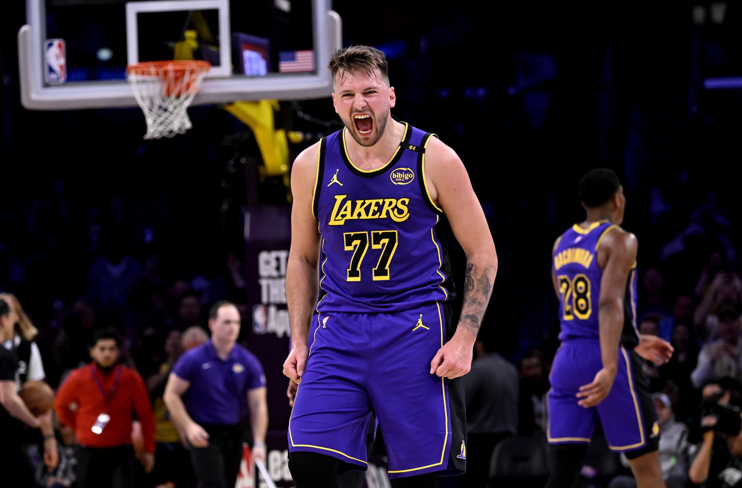 Luke Doncic celebrates.