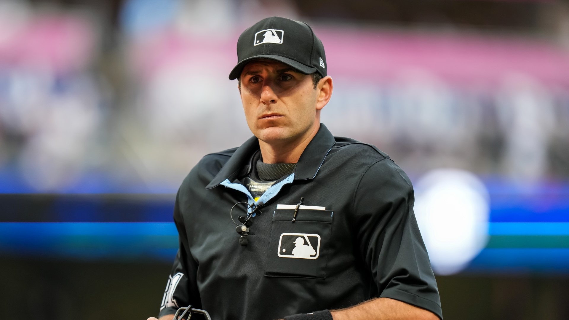 MLB umpire Pat Hoberg looks on during a game between the Minnesota Twins and Chicago Cubs on May 12, 2023.