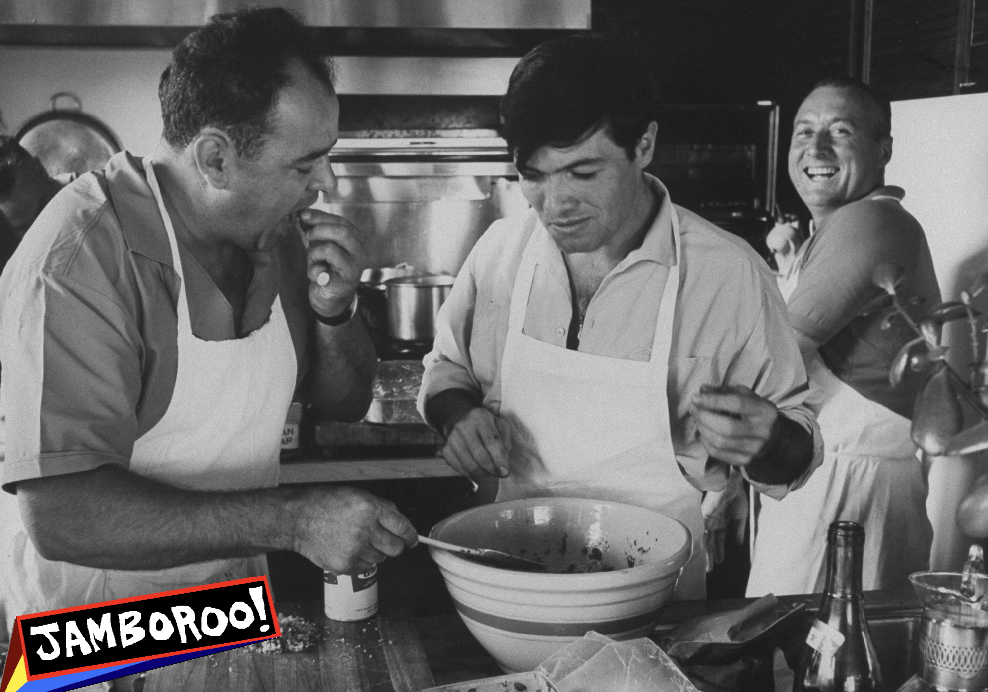 Whilte House Chef Rene Verdon (L) and former chef Jacques Pepin preparing a salad for a picnic on Gardiners Island. (Photo by Mark Kauffman/Getty Images)