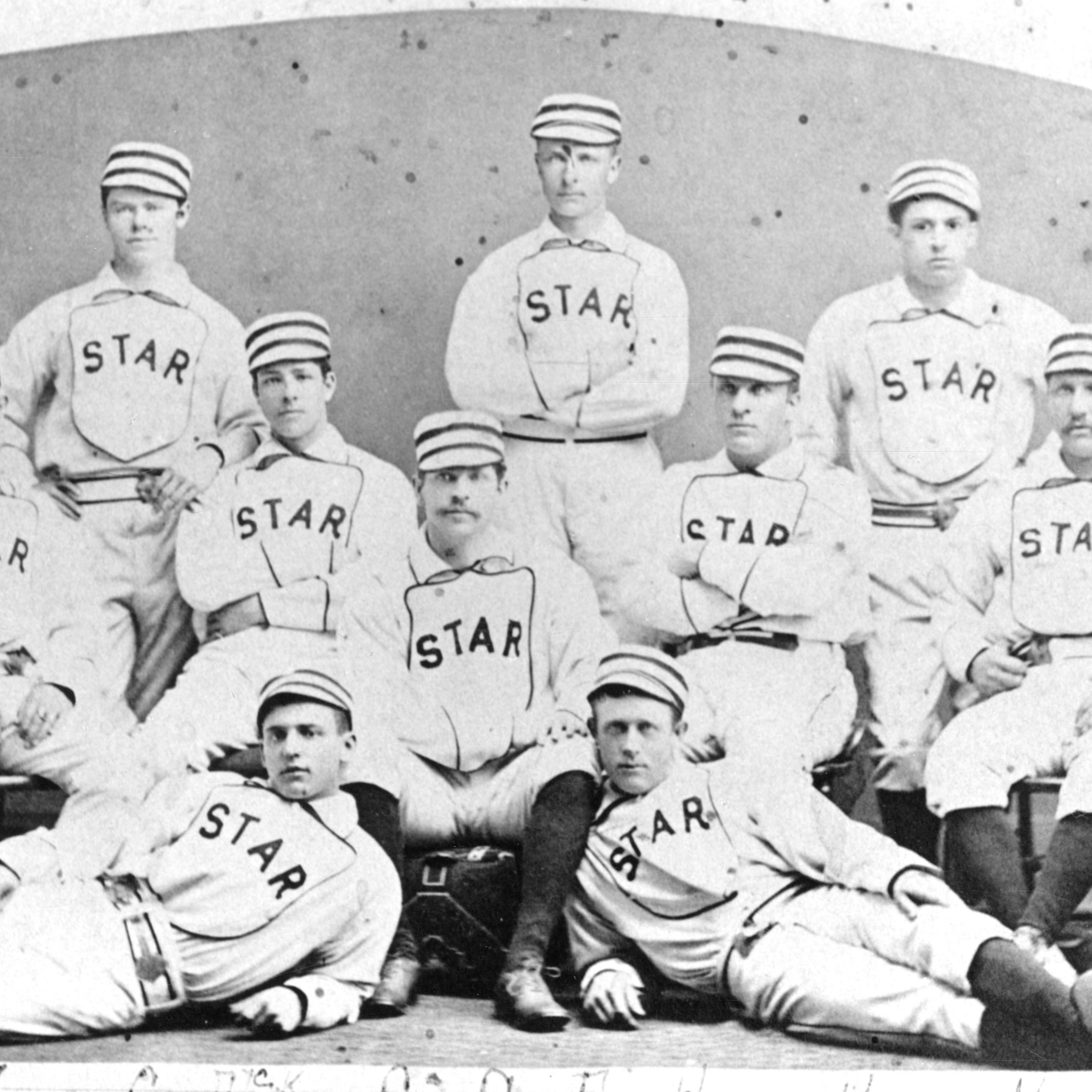Studio portrait of members of the Syracuse Star baseball team, Syracuse, New York , 1877 .