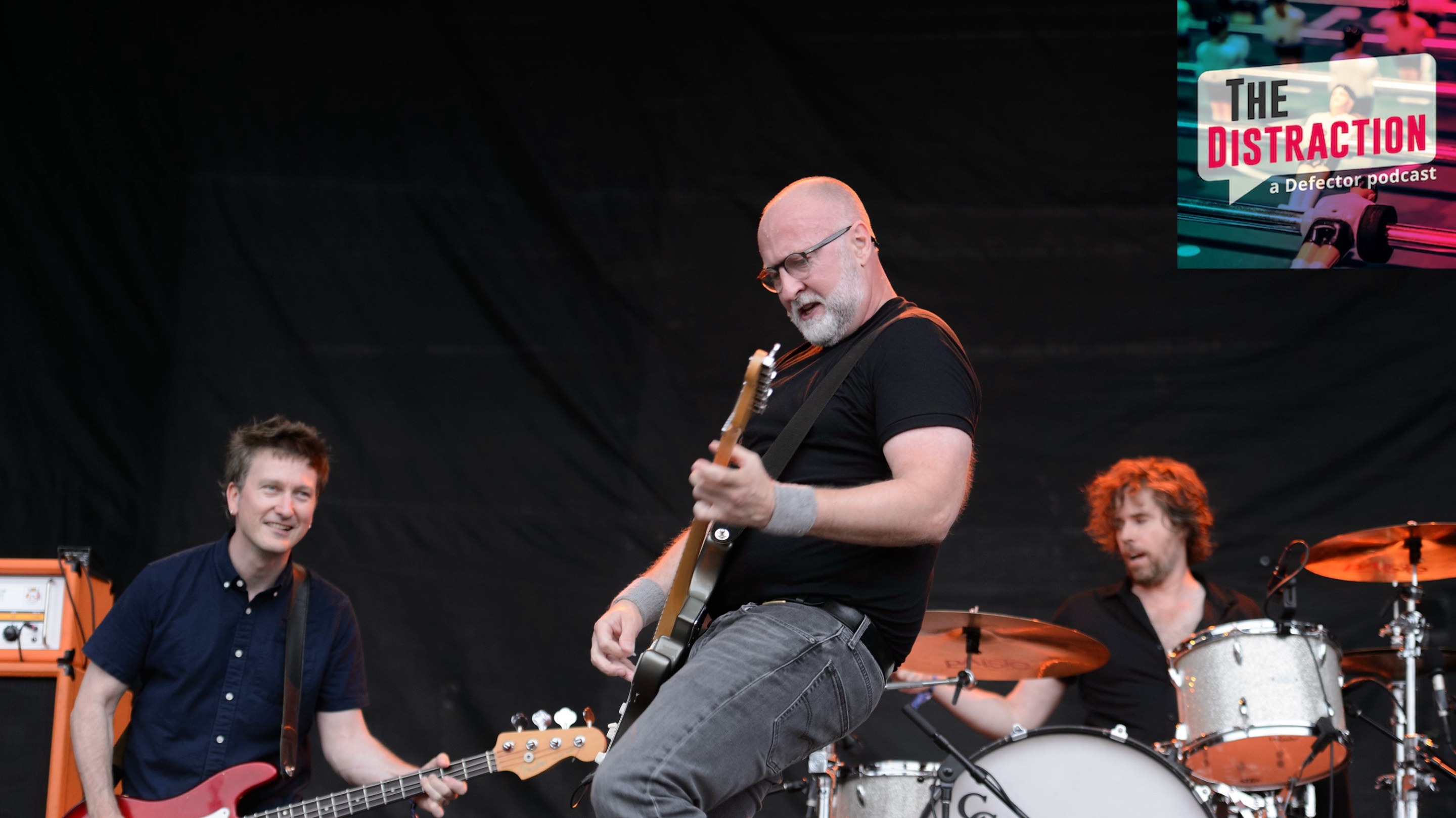 Left to right, Jason Narducy, Bob Mould, and Jon Wurster playing a set at Riot Fest in Chicago in 2019.