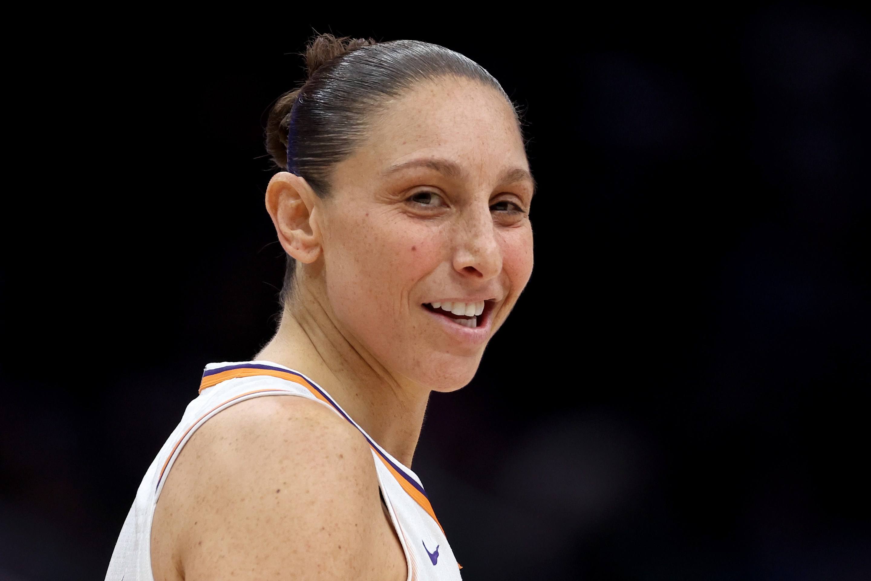 Diana Taurasi #3 of the Phoenix Mercury reacts during the first quarter against the Seattle Storm at Climate Pledge Arena on June 04, 2024 in Seattle, Washington