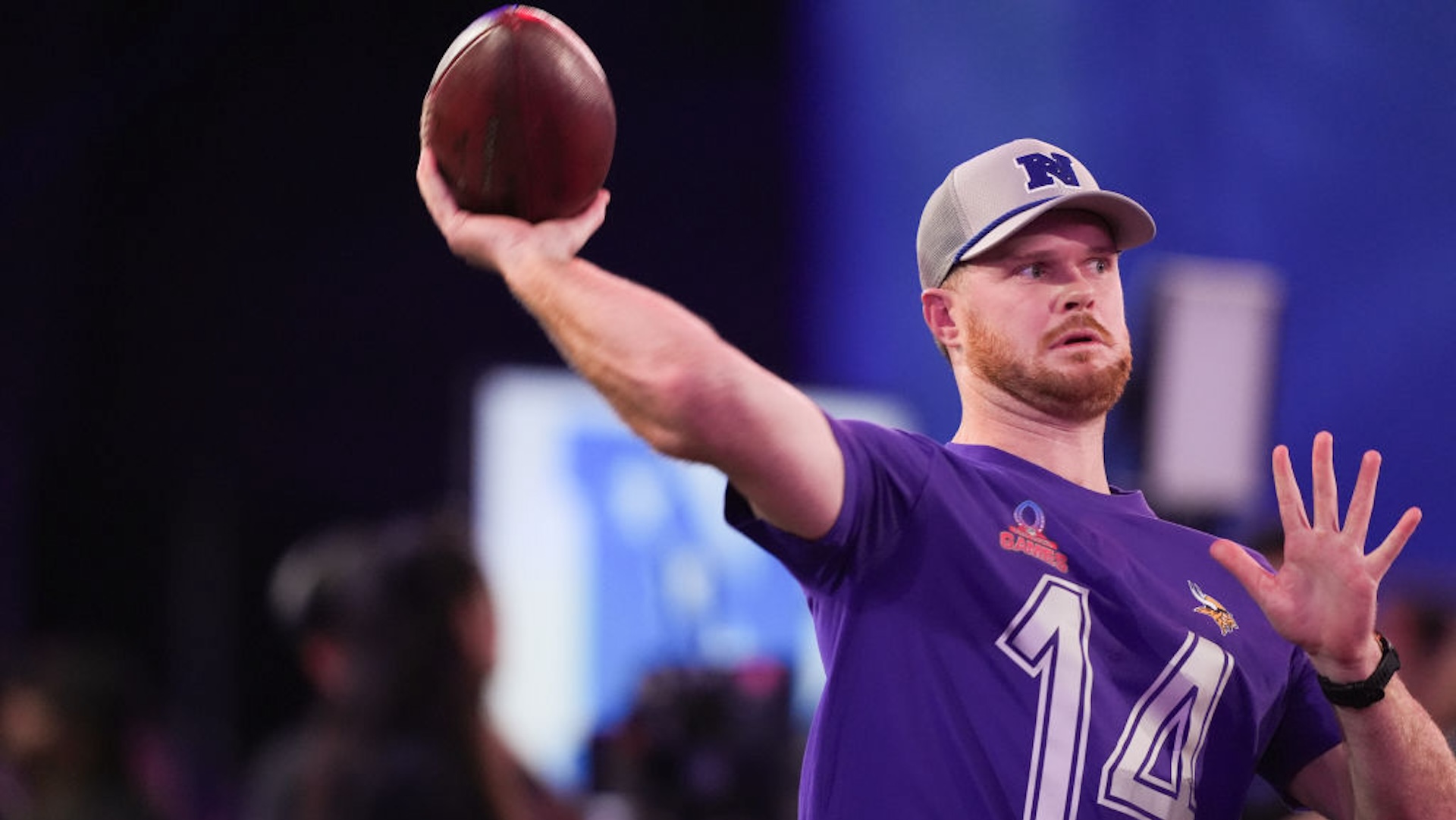 Sam Darnold #14 of the Minnesota Vikings and NFC throws a pass during the 2025 NFL Pro Bowl Skills Showdown on January 30, 2025 at the UCF Campus in Orlando, Florida.