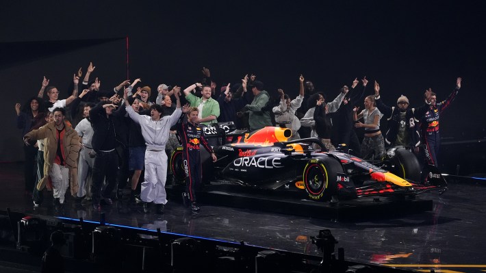 Red Bull drivers Max Verstappen and Liam Lawson as the livery for the 2025 season is launched during the F1 75 Live launch event at The O2, London. Picture date: Tuesday February 18, 2025.