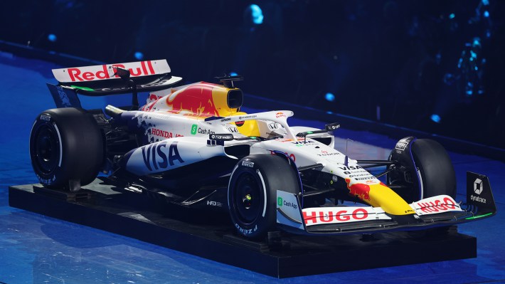 The Visa Cash App Racing Bulls is presented during F1 75 Live at The O2 Arena on February 18, 2025 in London, England.