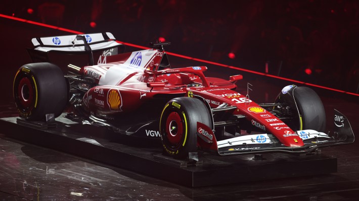 The Scuderia Ferrari is presented during F1 75 Live at The O2 Arena on February 18, 2025 in London, England.