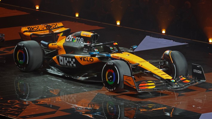 The McLaren is presented during F1 75 Live at The O2 Arena on February 18, 2025 in London, England.