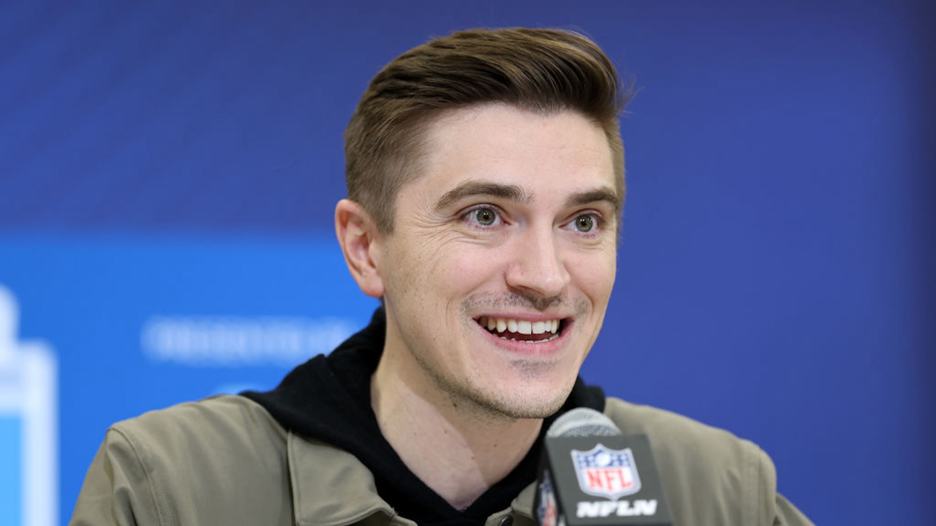 General manager James Gladstone of the Jacksonville Jaguars speaks to the media during the NFL Scouting Combine at the Indiana Convention Center on February 25, 2025 in Indianapolis, Indiana.