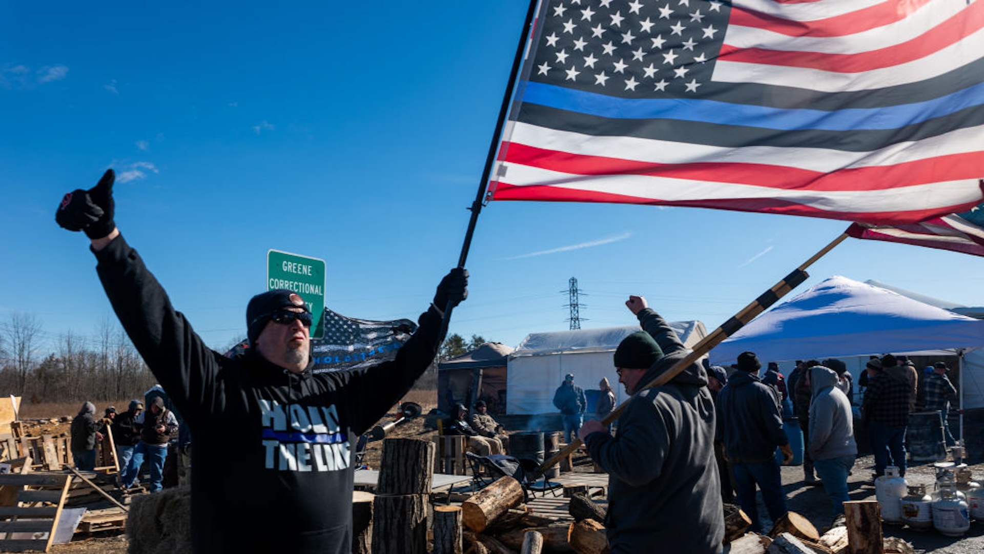 New York correctional officers and sergeants continue their strike for a second week outside of the Coxsackie Correctional Facility on February 28, 2025 in Coxsackie, Greene, New York.