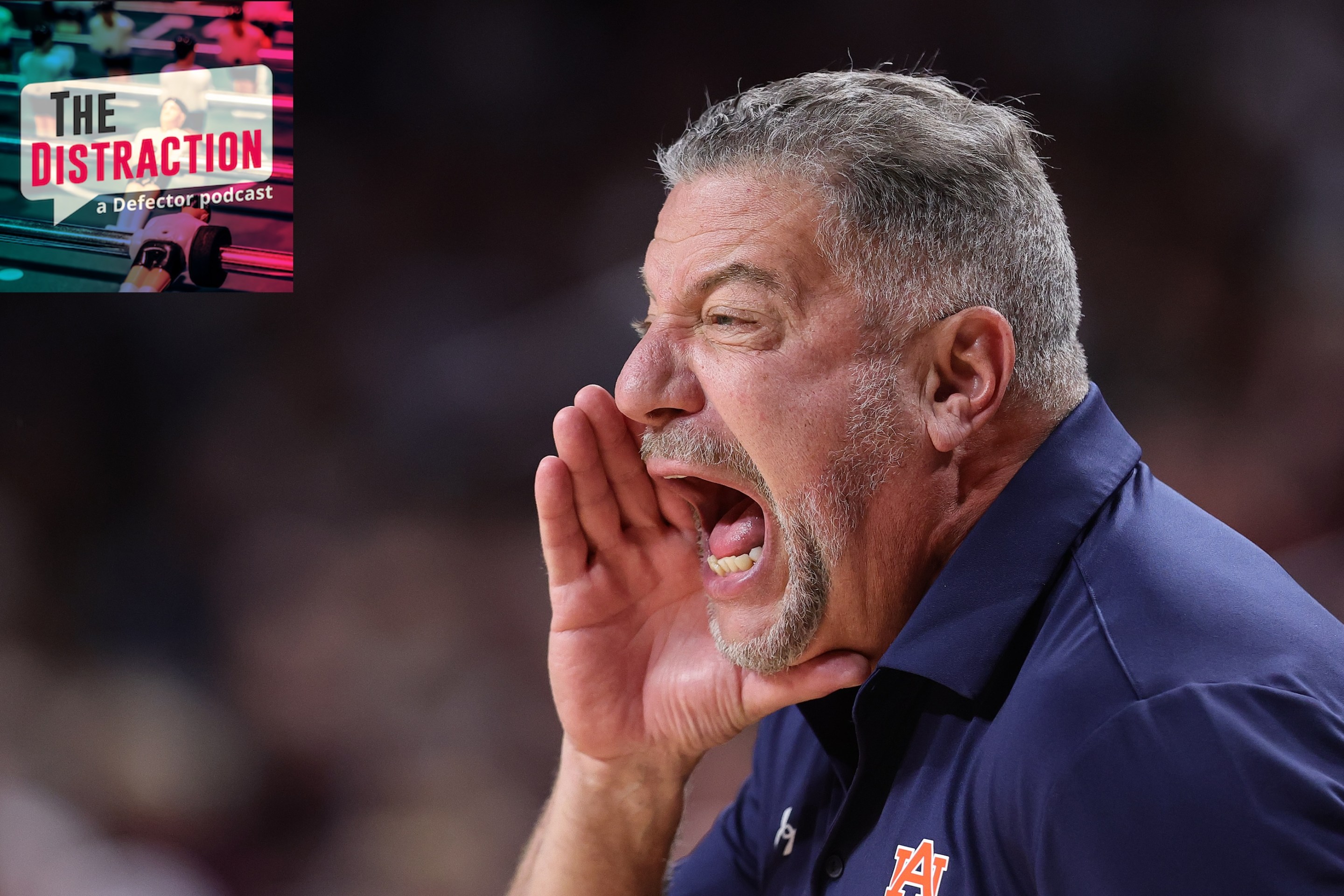 Bruce Pearl yelling with his hand cupped around his mouth, looking pretty insane, during a game against Texas A&M on March 4, 2025.
