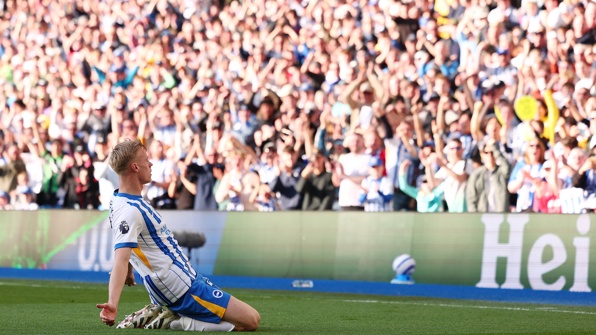 Jan Paul van Hecke of Brighton &amp; Hove Albion celebrates after he scored his side's first goal for 1-1 during the Premier League match between Brighton &amp; Hove Albion FC and Fulham FC at Amex Stadium on March 8, 2025 in Brighton, England.