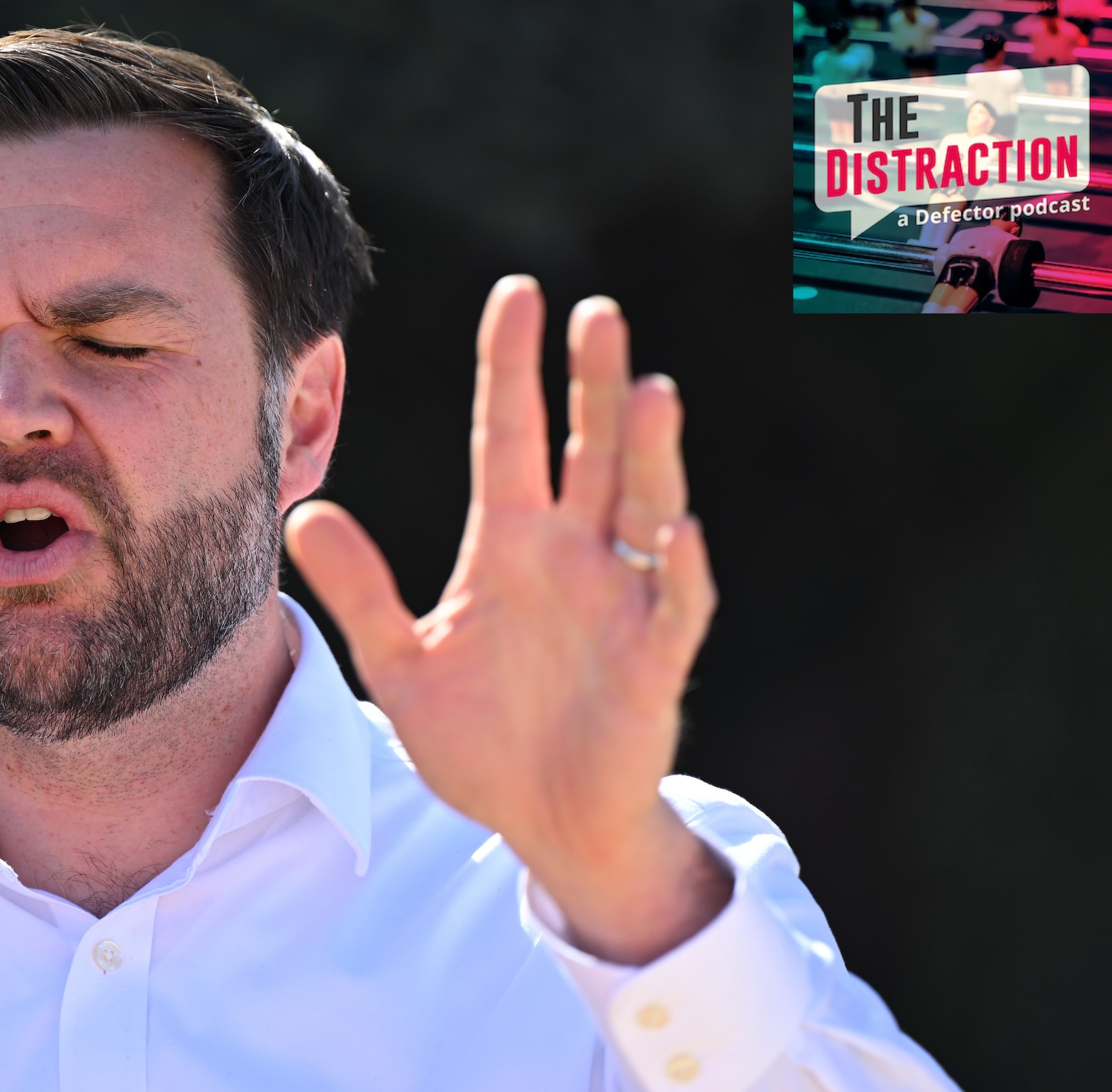 Vice President JD Vance speaks during a visit to the U.S.-Mexico border on March 5, 2025 in Eagle Pass, Texas. His eyes are closed and he looks like he's singing. Beard looks like shit.