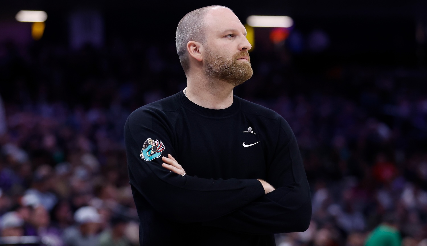 SACRAMENTO, CALIFORNIA - MARCH 17: Head coach of the Memphis Grizzlies Taylor Jenkins looks on from the bench during the game against the Sacramento Kings at Golden 1 Center on March 17, 2025 in Sacramento, California. NOTE TO USER: User expressly acknowledges and agrees that, by downloading and or using this photograph, User is consenting to the terms and conditions of the Getty Images License Agreement. (Photo by Lachlan Cunningham/Getty Images)