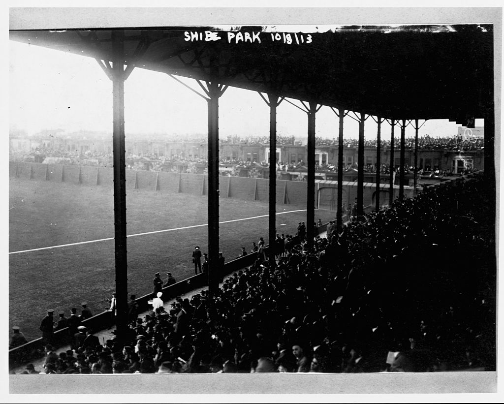 The exterior of Shibe Park, the baseball stadium in Philadelphia. Ca. 1913
