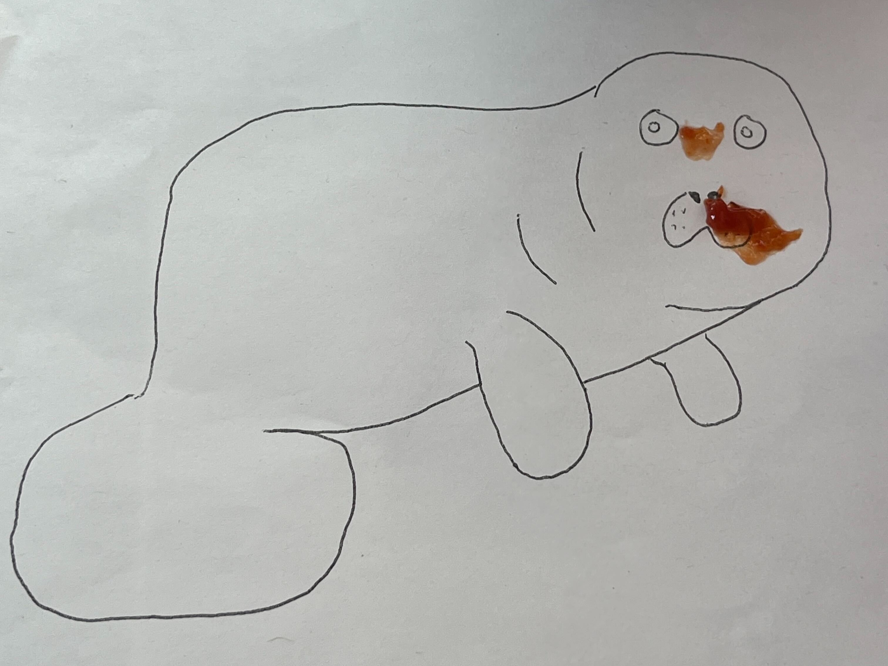 Devin the dugong with meatloaf glaze on his face