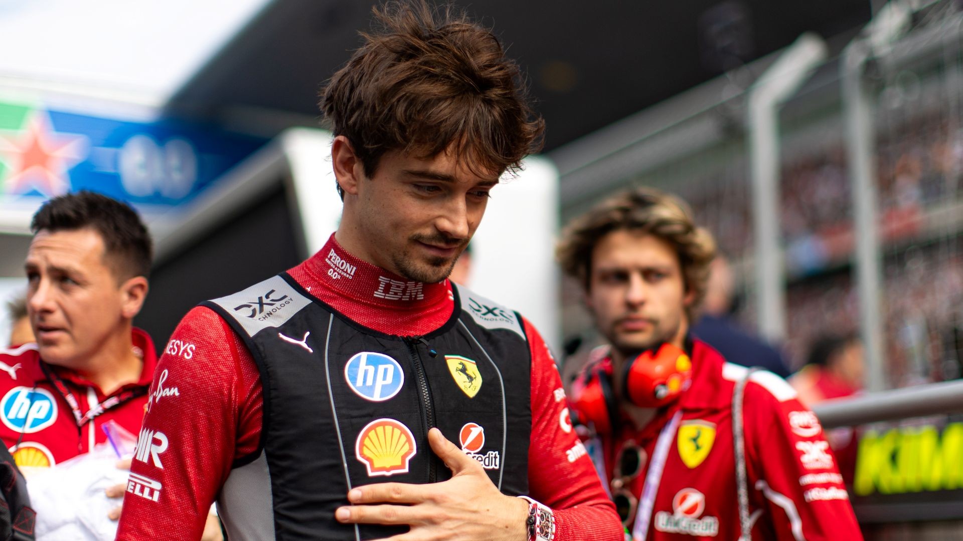 Charles Leclerc of Ferrari walks on track during the F1 Grand Prix of China.