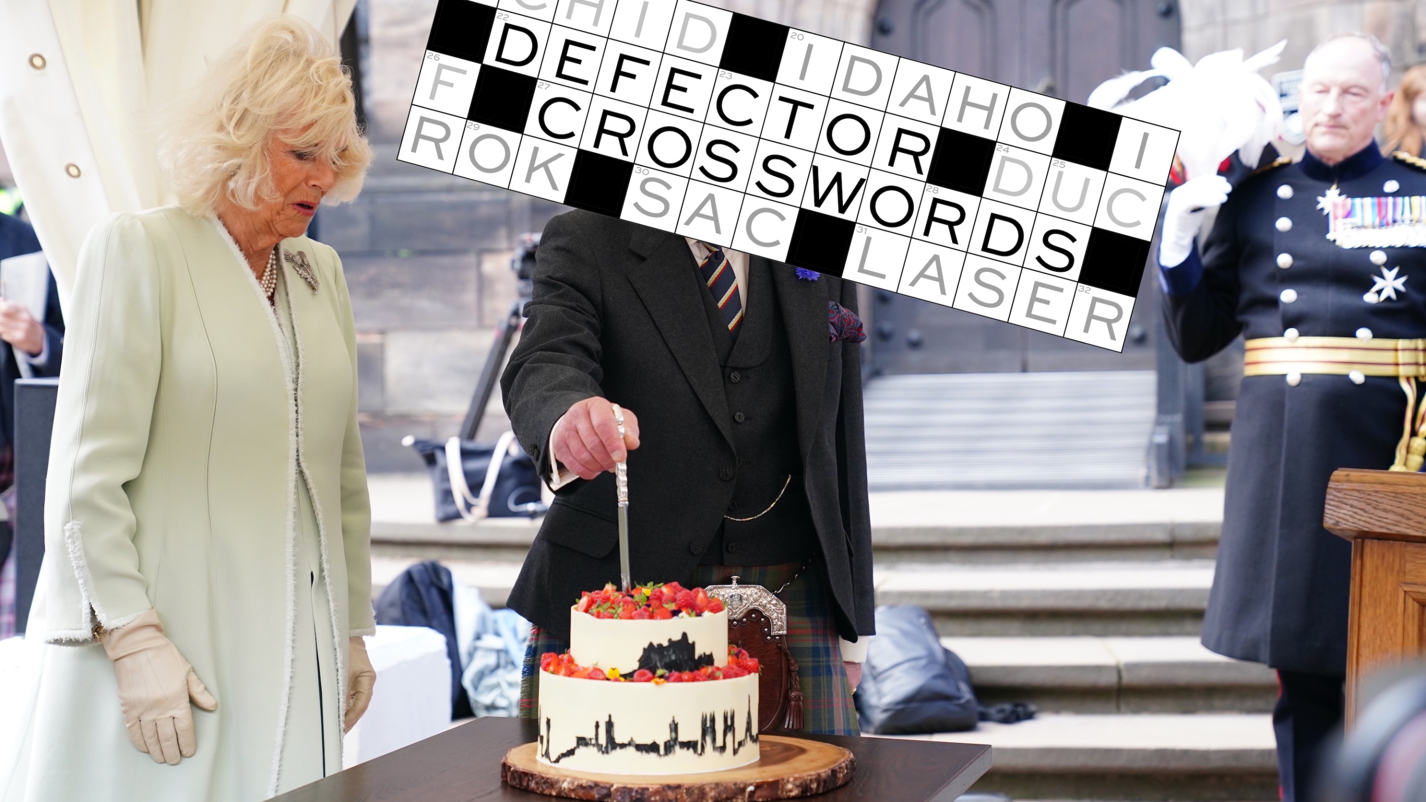 King Charles III and Queen Camilla cut a cake made by 2020 Great British Bake Off winner, Peter Sawkins as they attend a celebration at Edinburgh Castle to mark the 900th Anniversary of the City of Edinburgh, on July 3, 2024 in Edinburgh, Scotland.
