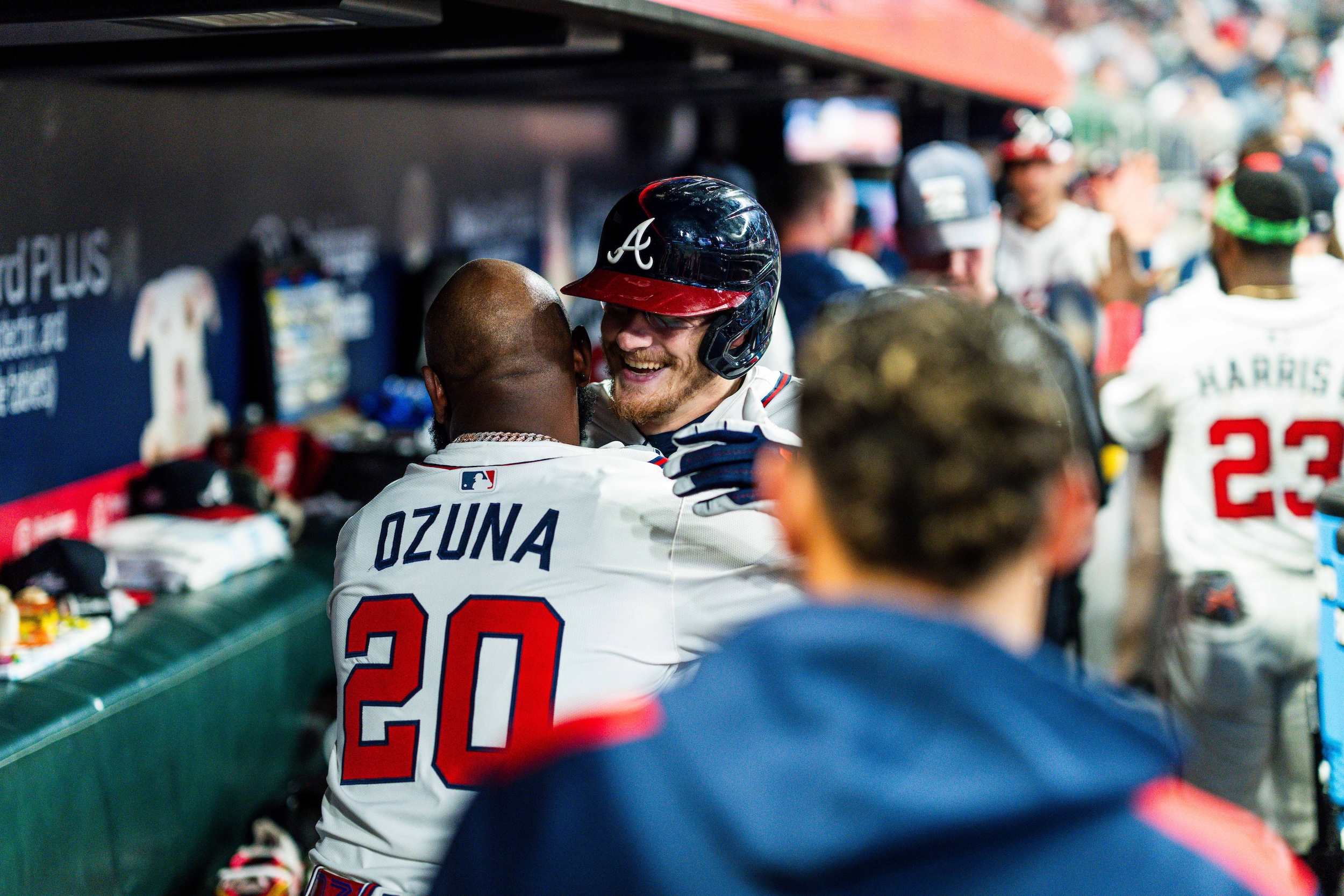 Sean Murphy and Marcell Ozuna hug