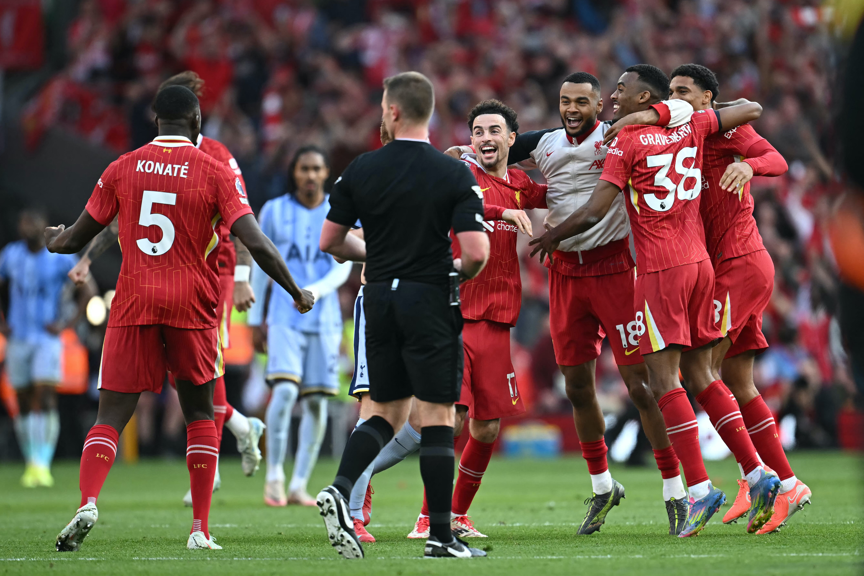 Liverpool players celebrate the Premier League title