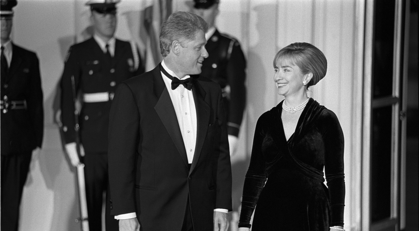 President Bill Clinton and First Lady Hillary Clinton attend the White House State Dinner for the President of Ukraine on November 22, 1994 in Washington, D.C.