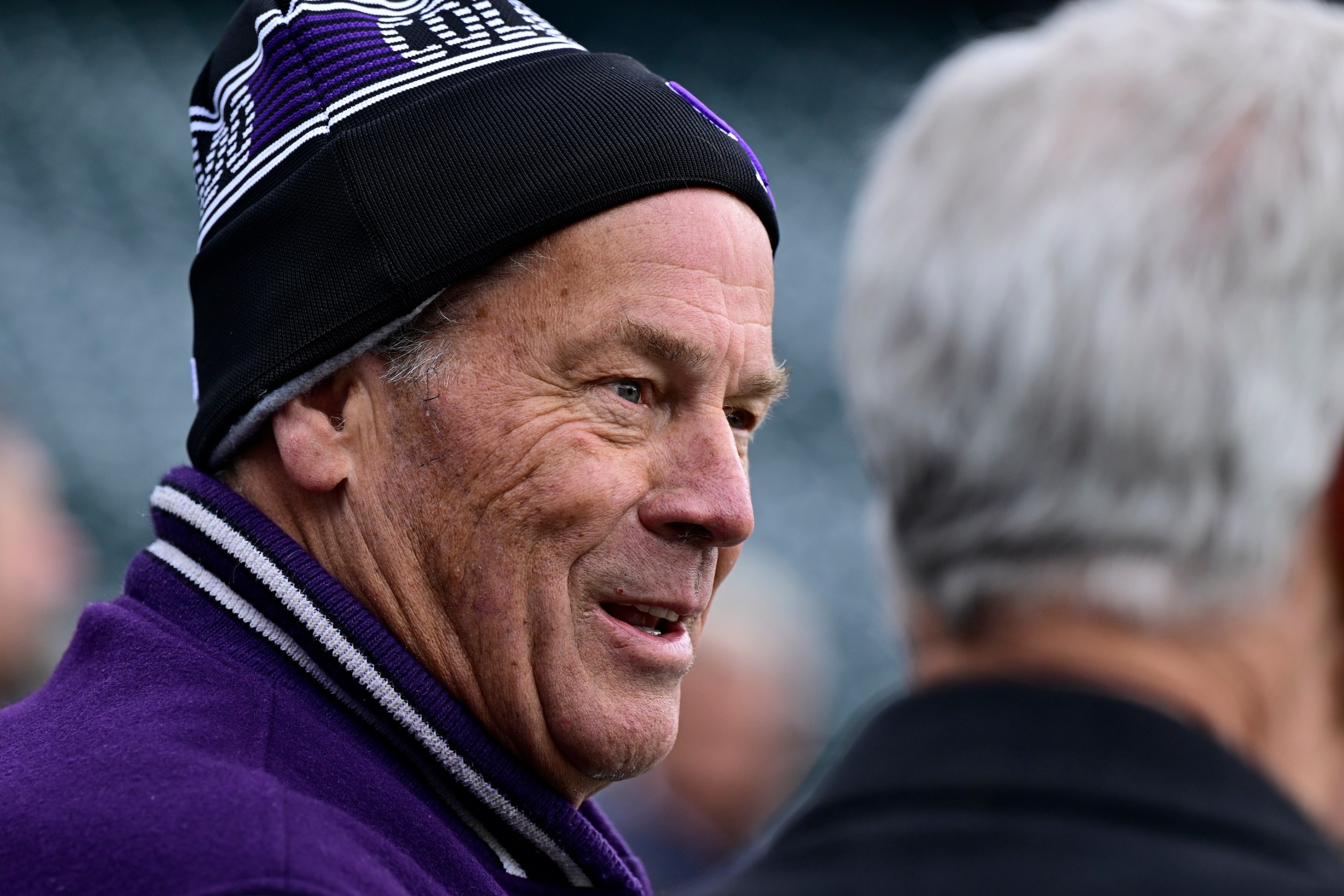 Colorado Rockies owner Dick Monfort, left, during batting practice before the opening day game against the Athletics at Coors Field in Denver, Colorado on Friday, April 4, 2025.