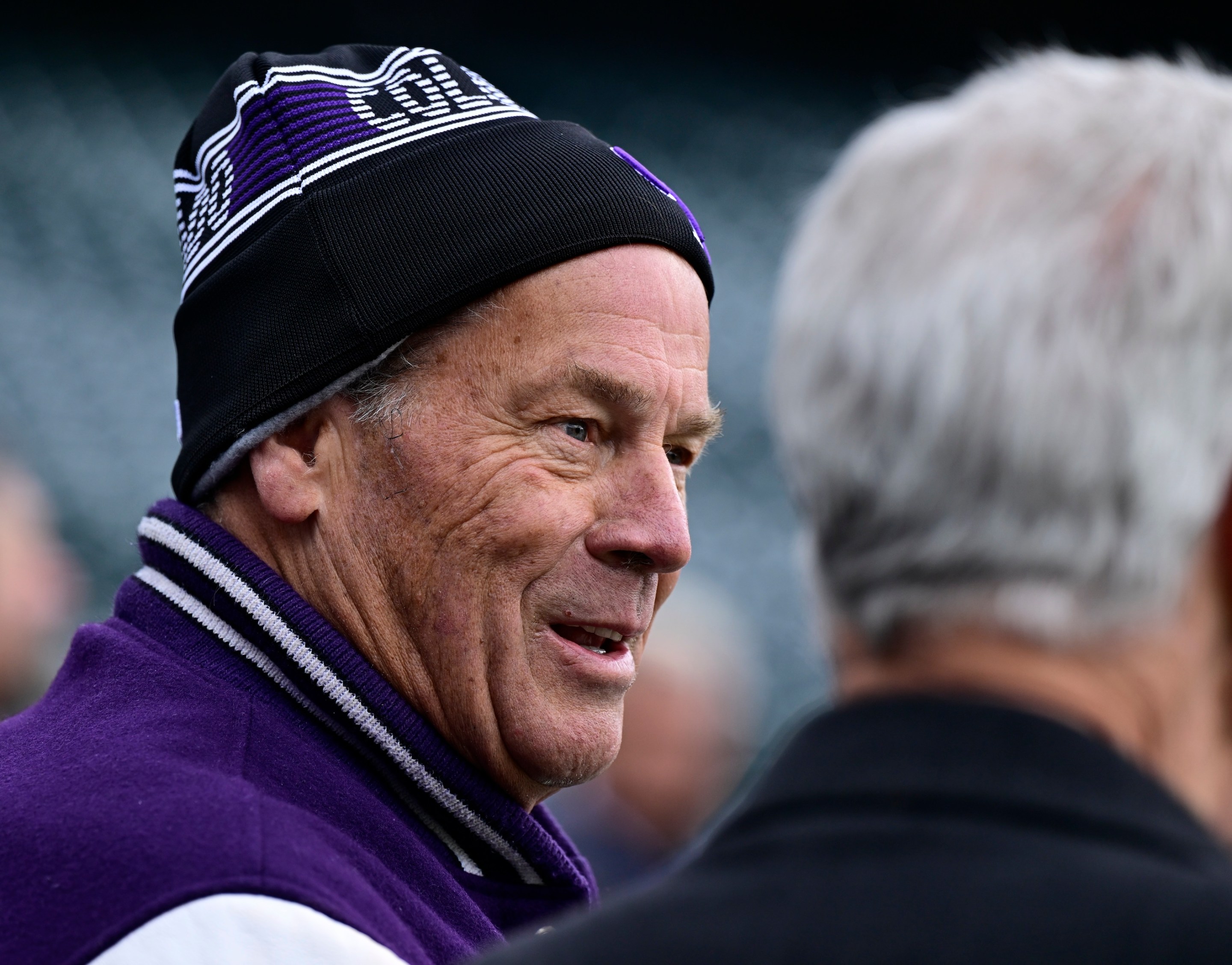 Colorado Rockies owner Dick Monfort, left, during batting practice before the opening day game against the Athletics at Coors Field in Denver, Colorado on Friday, April 4, 2025.