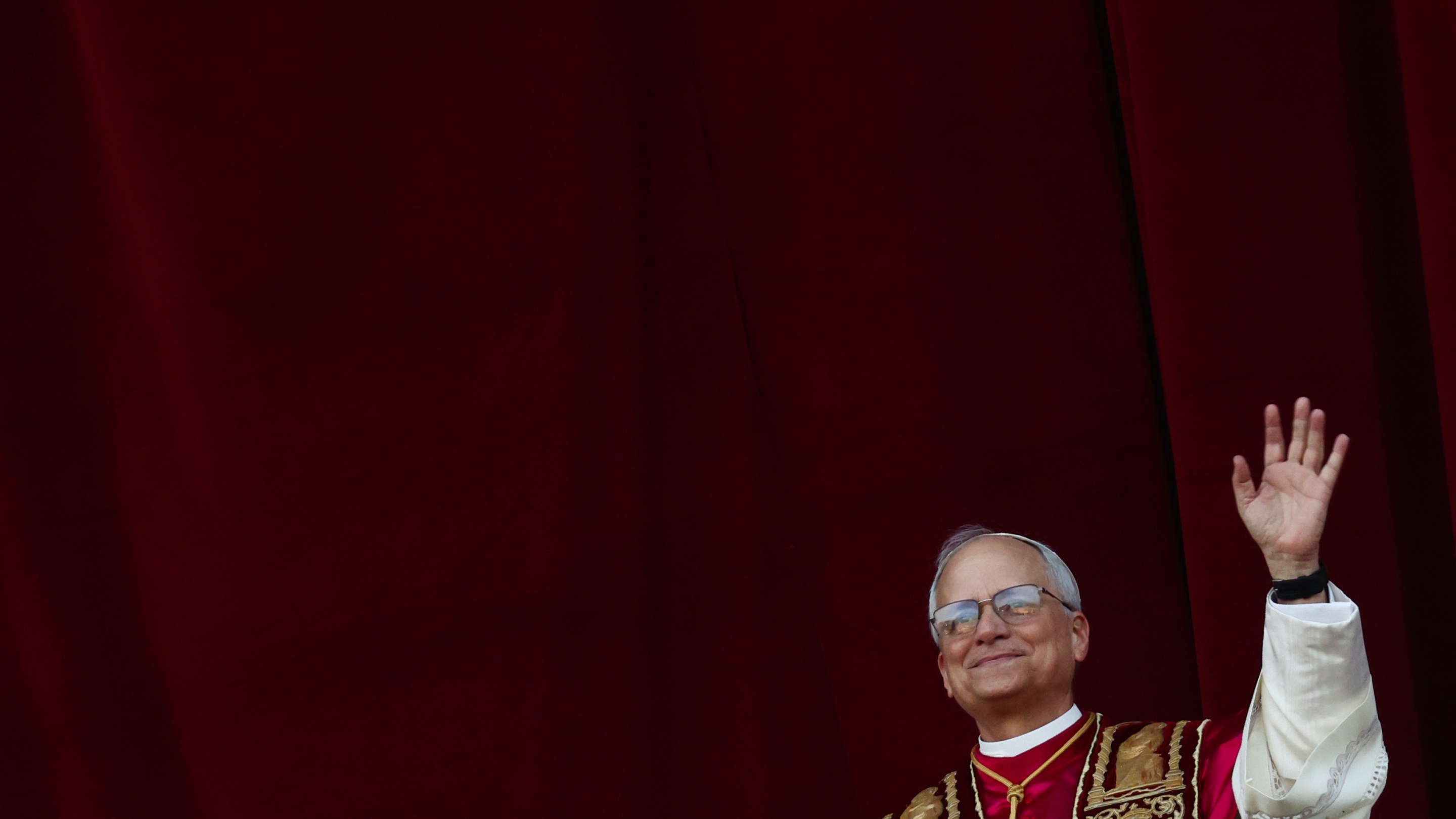 Cardinal Robert Prevost, newly elected as Pope Leo XIV is seen on the Saint Peter's Basilica balcony, at Saint Peter's Square in Vatican on April 8, 2025.
