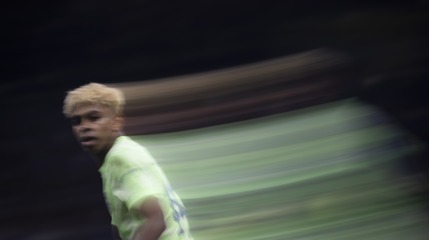 Lamine Yamal of FC Barcelona reacts during the UEFA Champions League 2024/25 Semi Final First Leg match between FC Internazionale Milano and FC Barcelona at Giuseppe Meazza Stadium on May 06, 2025 in Milan, Italy.