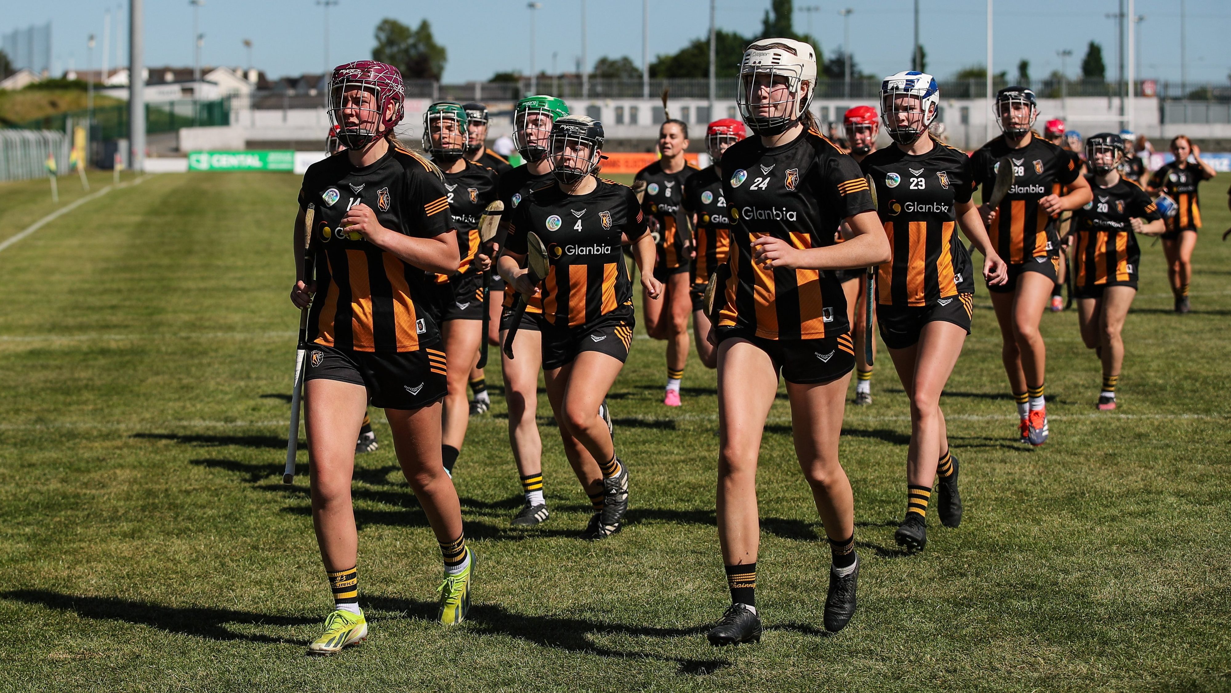 Kilkenny players return to the changing room before the Leinster Senior Camogie final match between Wexford and Kilkenny at Netwatch Cullen Park in Carlow. The women had to return to the locker room because they wore shorts. There are no action pictures from this game at the request of the players.