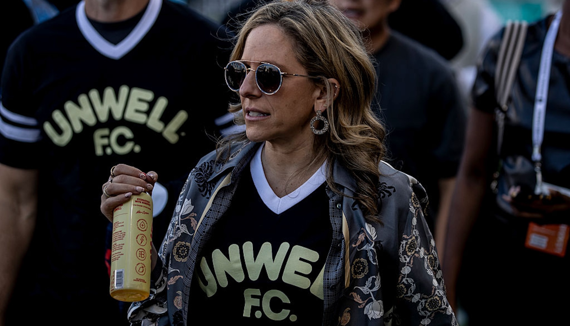 NWSL commissioner Jessica Berman is seen on the field before a match between Bay FC and Angel City FC in San Jose, Calif., Saturday, May 17, 2025.