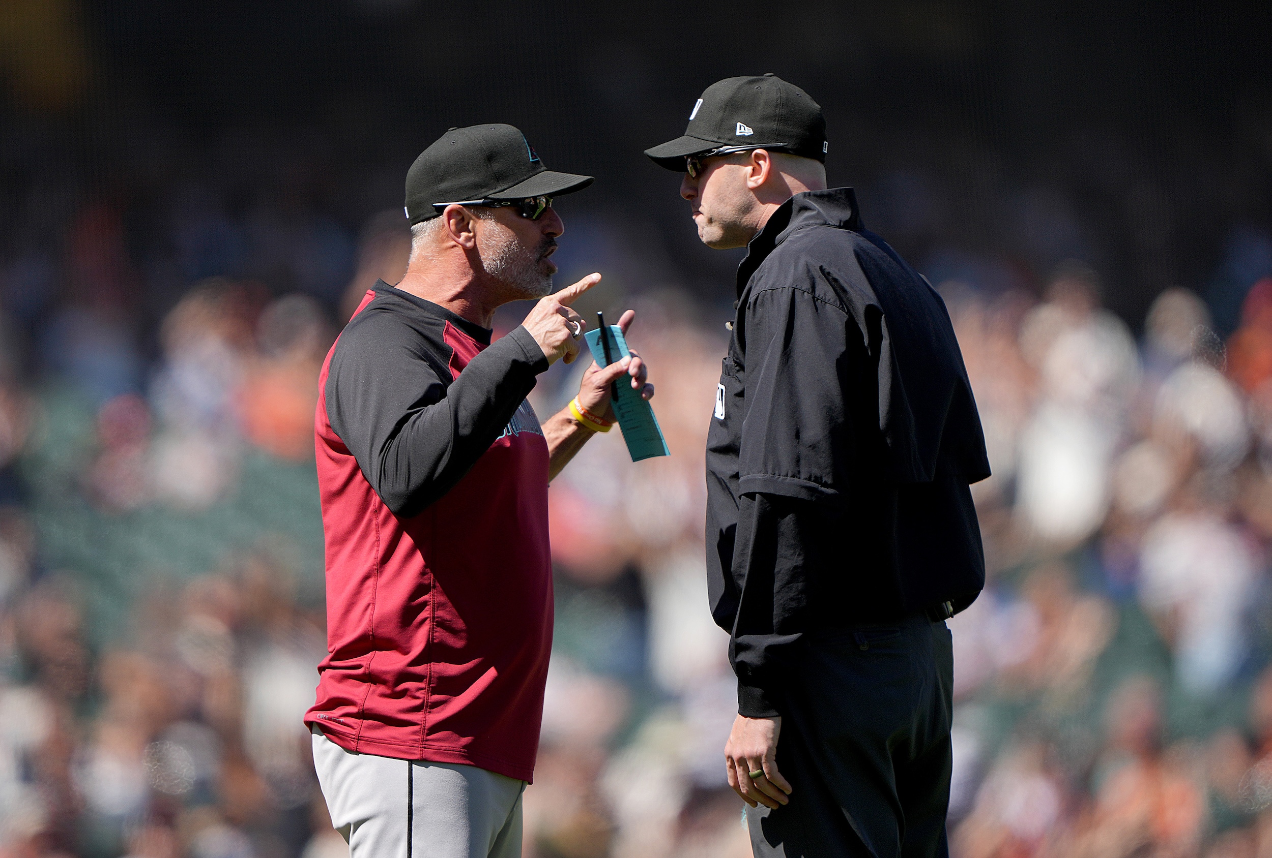 Torey Lovullo gives the business to an umpire.