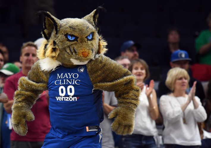 Minnesota Lynx Mascot Prowl pumps up the crowd during a WNBA game between the Minnesota Lynx and Seattle Storm on June 26, 2018 at Target Center in Minneapolis, MN. The Lynx defeated the Storm 91-79.