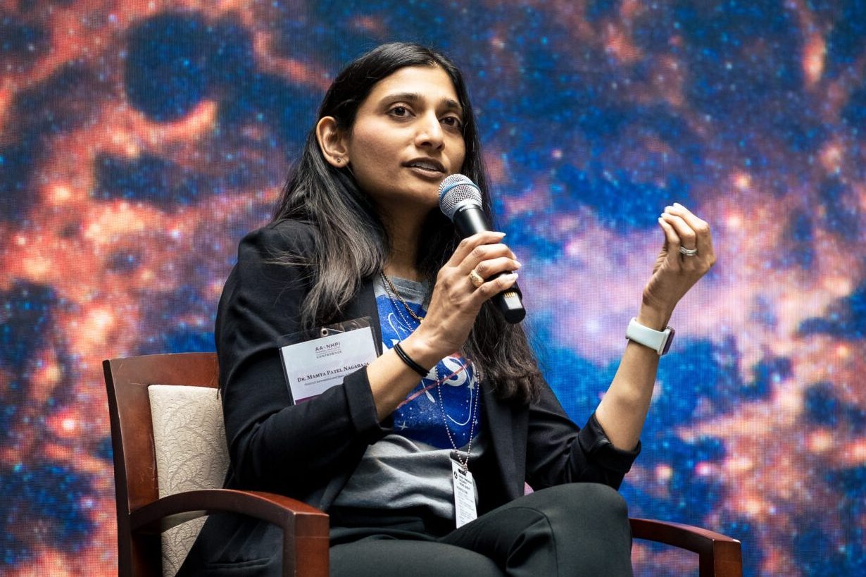 Mamta Patel Nagaraja, a fired NASA associate chief scientist for exploration and research, giving a keynote at the Department of Transportation for a White House event