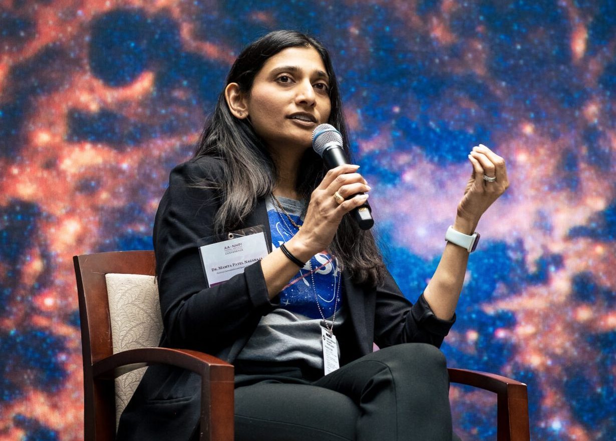 Mamta Patel Nagaraja, a fired NASA associate chief scientist for exploration and research, giving a keynote at the Department of Transportation for a White House event