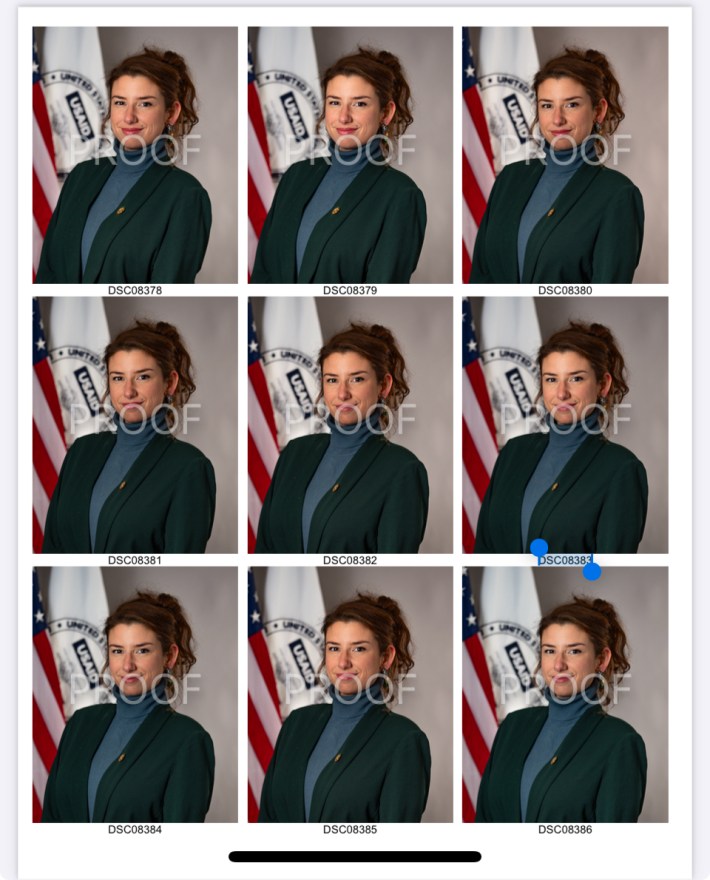 A screenshot of watermarked headshots of Charla Burnett, a fired science for development fellow at USAID