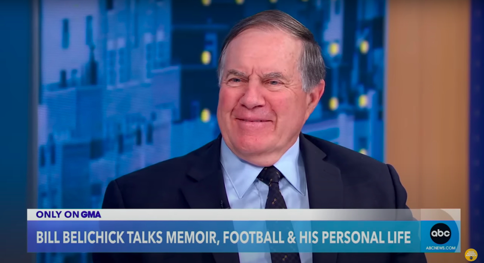 Bill Belichick grimaces during a Good Morning America interview